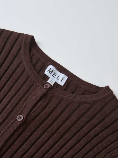 Lightweight Ribbed Cardigan 20" - Brown
