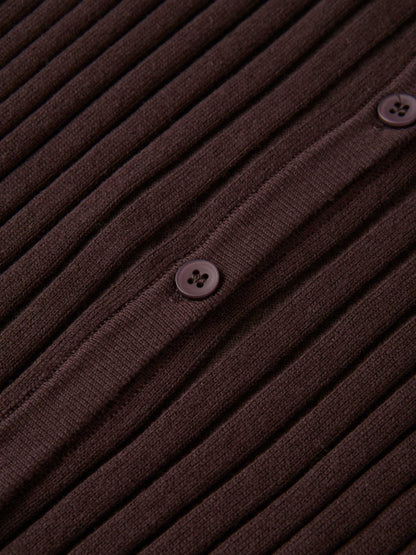 Lightweight Ribbed Cardigan 20" - Brown