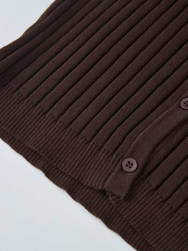 Lightweight Ribbed Cardigan 20" - Brown