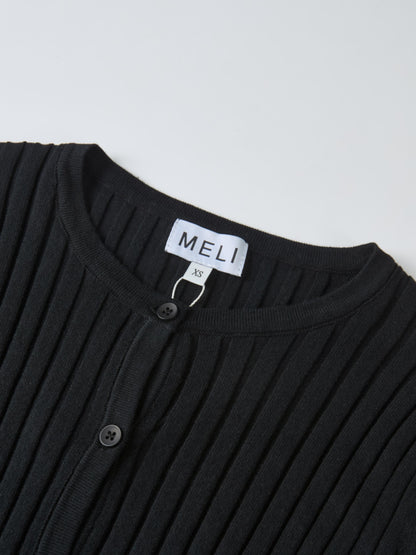 Lightweight Ribbed Cardigan 20" - Black
