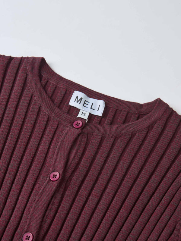 Lightweight Ribbed Cardigan 20"- Burgundy