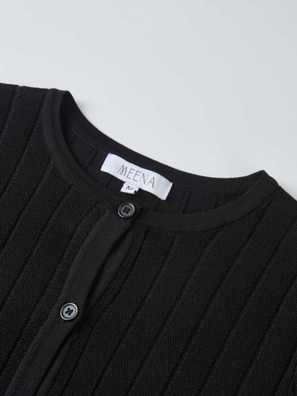 Silk Knit Ribbed Cardigan 20"- Black