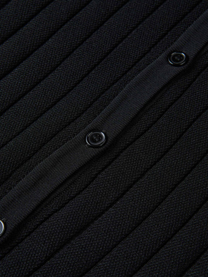 Silk Knit Ribbed Cardigan 20"- Black