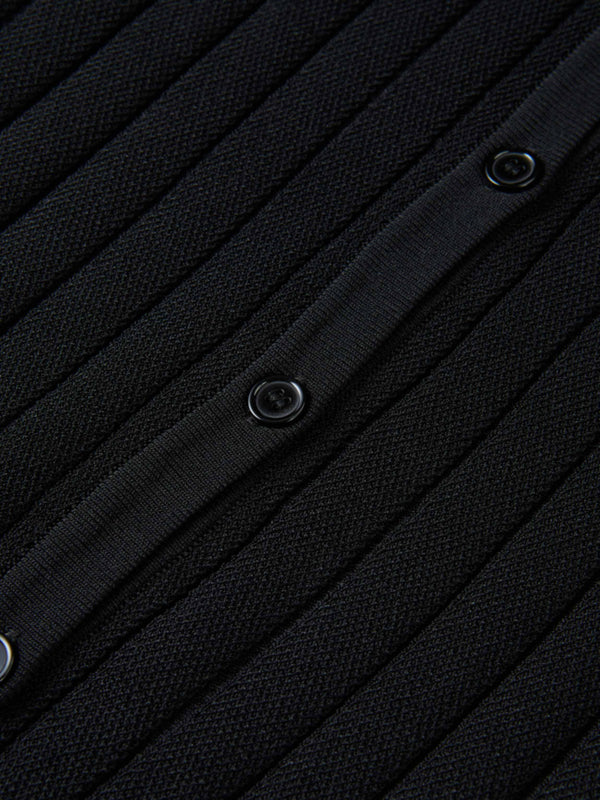 Silk Knit Ribbed Cardigan 20"- Black