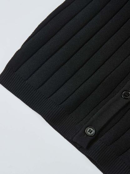 Silk Knit Ribbed Cardigan 20"- Black