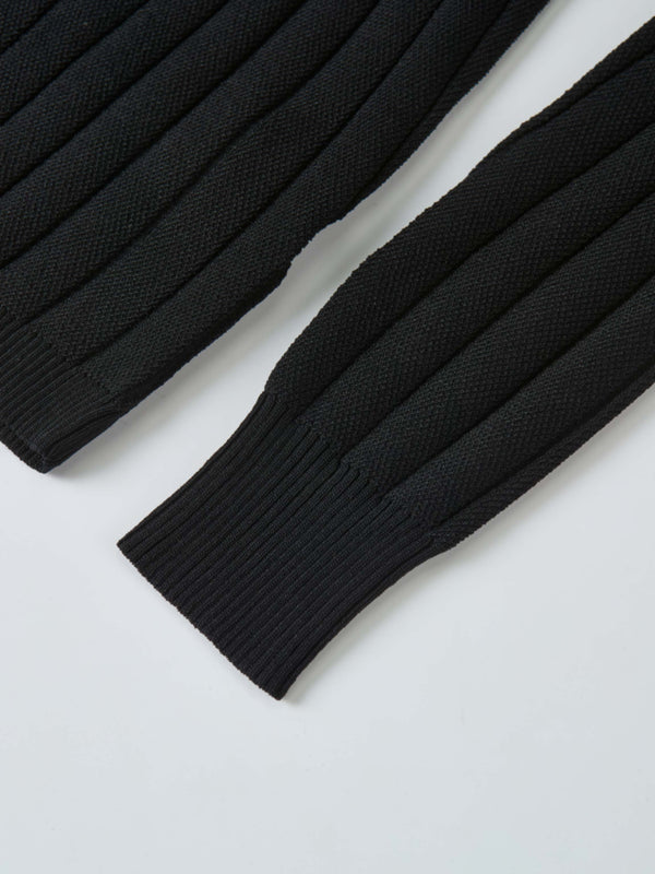 Silk Knit Ribbed Cardigan 20"- Black
