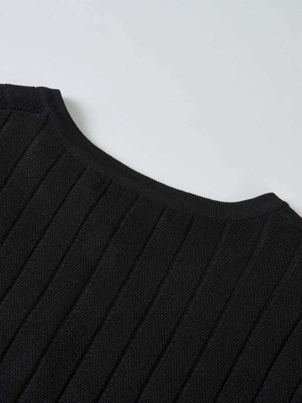 Silk Knit Ribbed Cardigan 20"- Black
