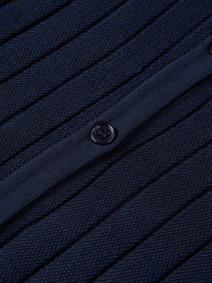 Silk Knit Ribbed Cardigan 20" - Navy
