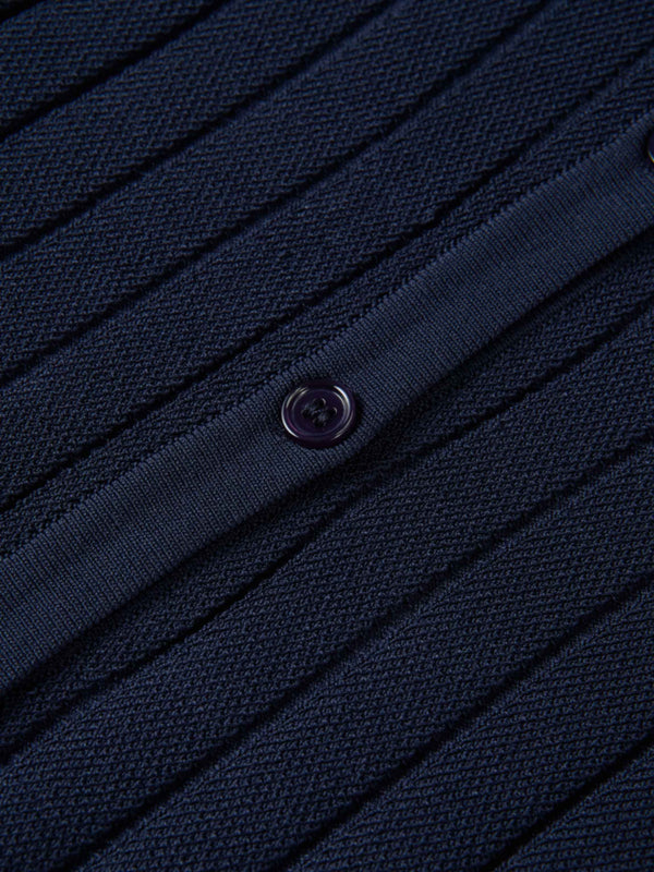 Silk Knit Ribbed Cardigan 20" - Navy