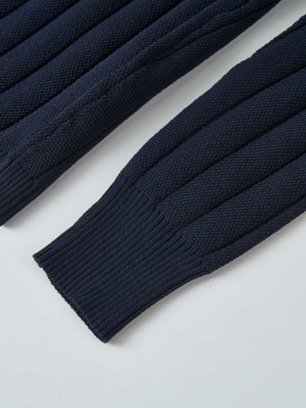 Silk Knit Ribbed Cardigan 20" - Navy