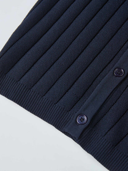 Silk Knit Ribbed Cardigan 20" - Navy