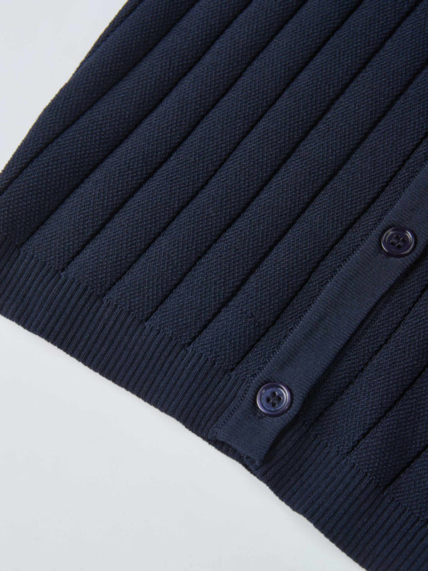 Silk Knit Ribbed Cardigan 20" - Navy