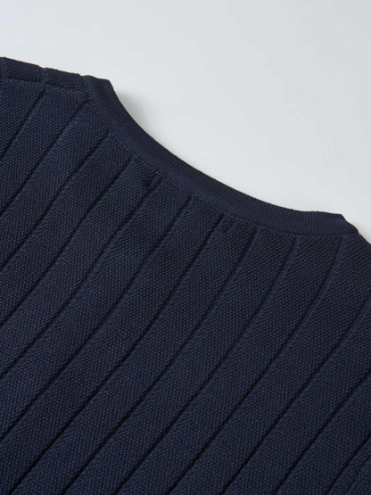 Silk Knit Ribbed Cardigan 20" - Navy
