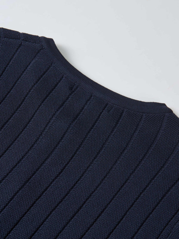 Silk Knit Ribbed Cardigan 20" - Navy