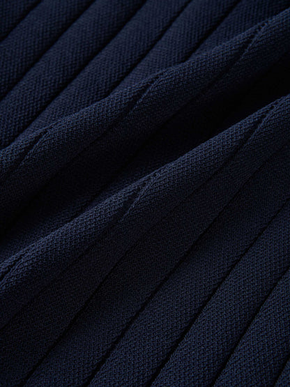 Silk Knit Ribbed Cardigan 20" - Navy