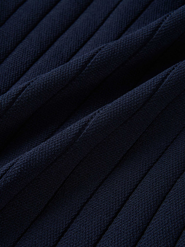 Silk Knit Ribbed Cardigan 20" - Navy