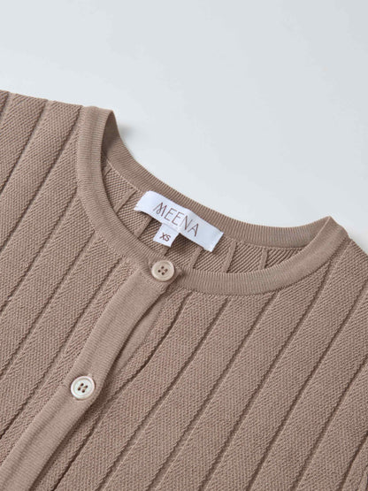 Silk Knit Ribbed Cardigan 20"- Warm Taupe