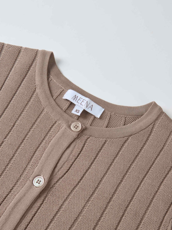 Silk Knit Ribbed Cardigan 20"- Warm Taupe