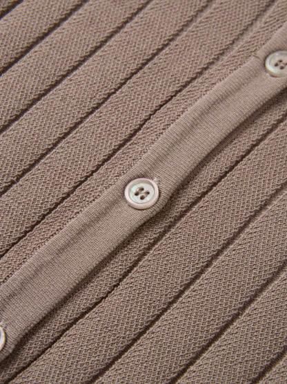 Silk Knit Ribbed Cardigan 20"- Warm Taupe