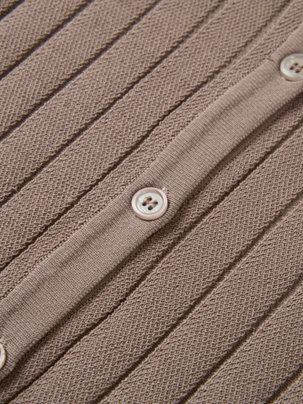 Silk Knit Ribbed Cardigan 20"- Warm Taupe