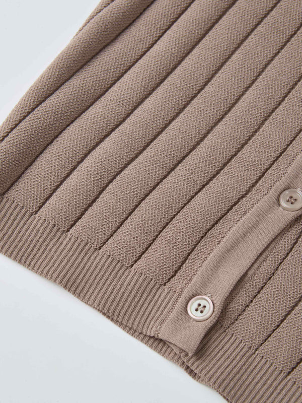 Silk Knit Ribbed Cardigan 20"- Warm Taupe