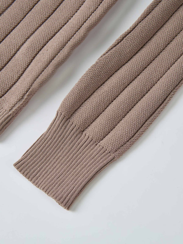 Silk Knit Ribbed Cardigan 20"- Warm Taupe