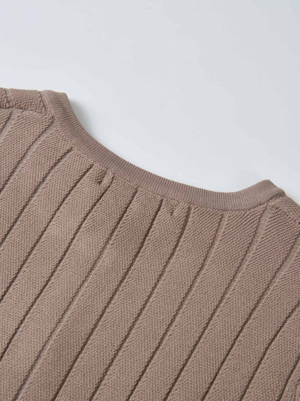 Silk Knit Ribbed Cardigan 20"- Warm Taupe