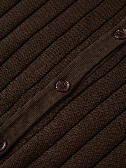 Silk Knit Ribbed Cardigan 20"- Brown