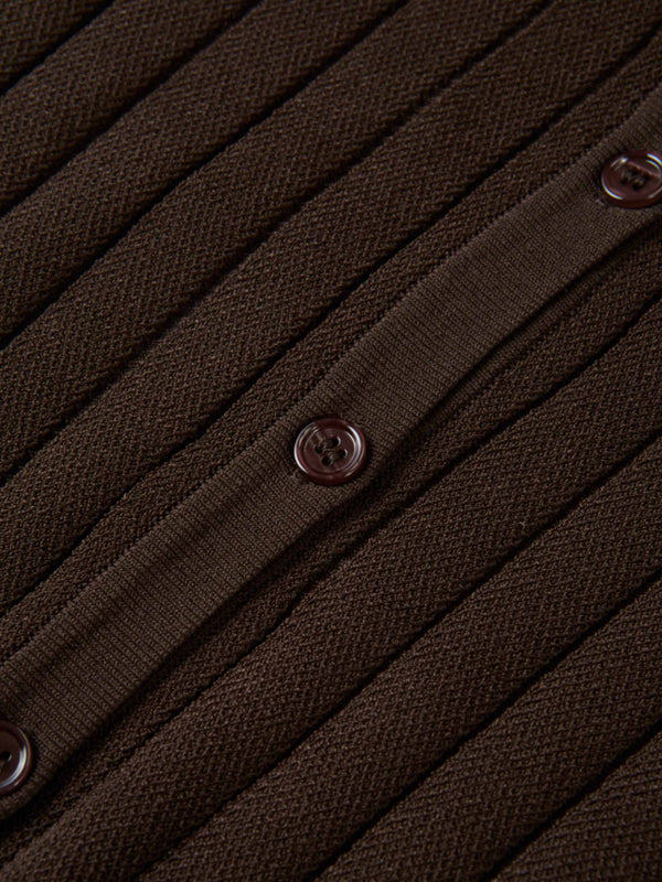 Silk Knit Ribbed Cardigan 20"- Brown