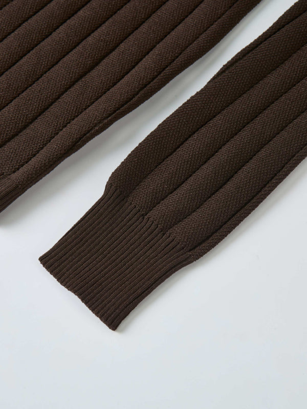 Silk Knit Ribbed Cardigan 20"- Brown