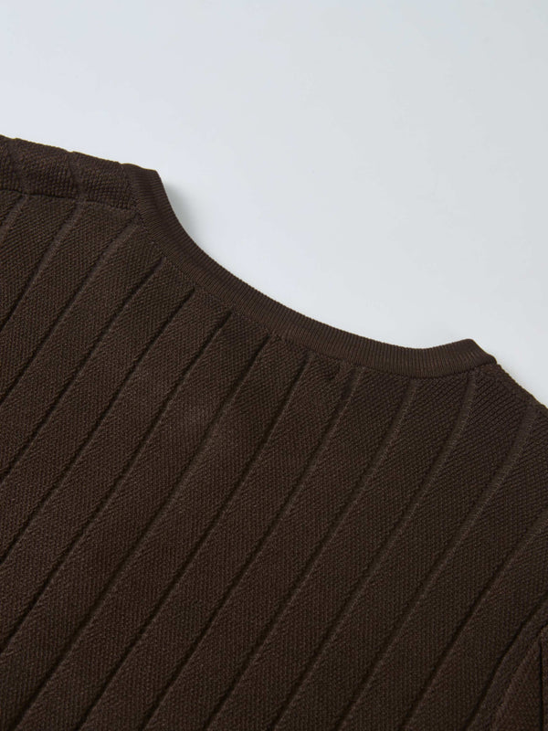 Silk Knit Ribbed Cardigan 20"- Brown
