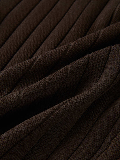Silk Knit Ribbed Cardigan 20"- Brown