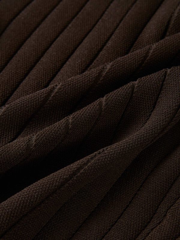 Silk Knit Ribbed Cardigan 20"- Brown