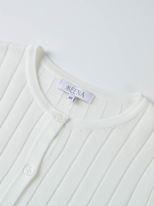 Silk Knit Ribbed Cardigan 20"- Cream