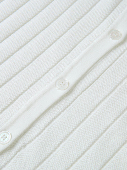 Silk Knit Ribbed Cardigan 20"- Cream