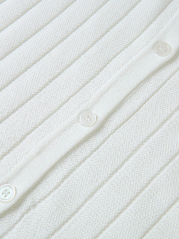 Silk Knit Ribbed Cardigan 20"- Cream