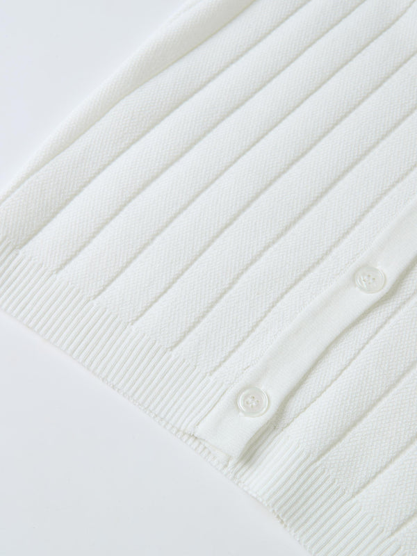Silk Knit Ribbed Cardigan 20"- Cream
