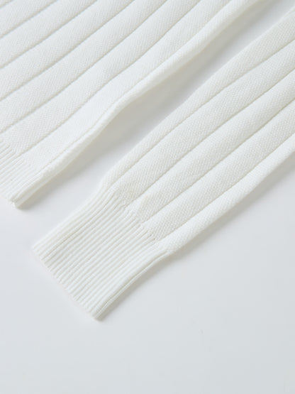 Silk Knit Ribbed Cardigan 20"- Cream