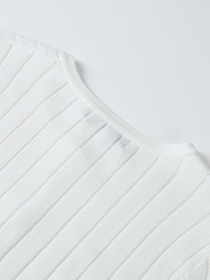 Silk Knit Ribbed Cardigan 20"- Cream