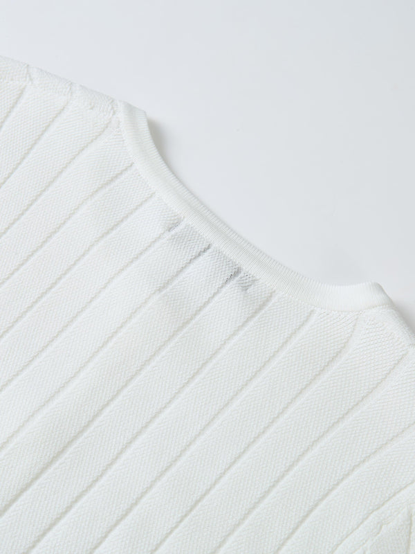 Silk Knit Ribbed Cardigan 20"- Cream