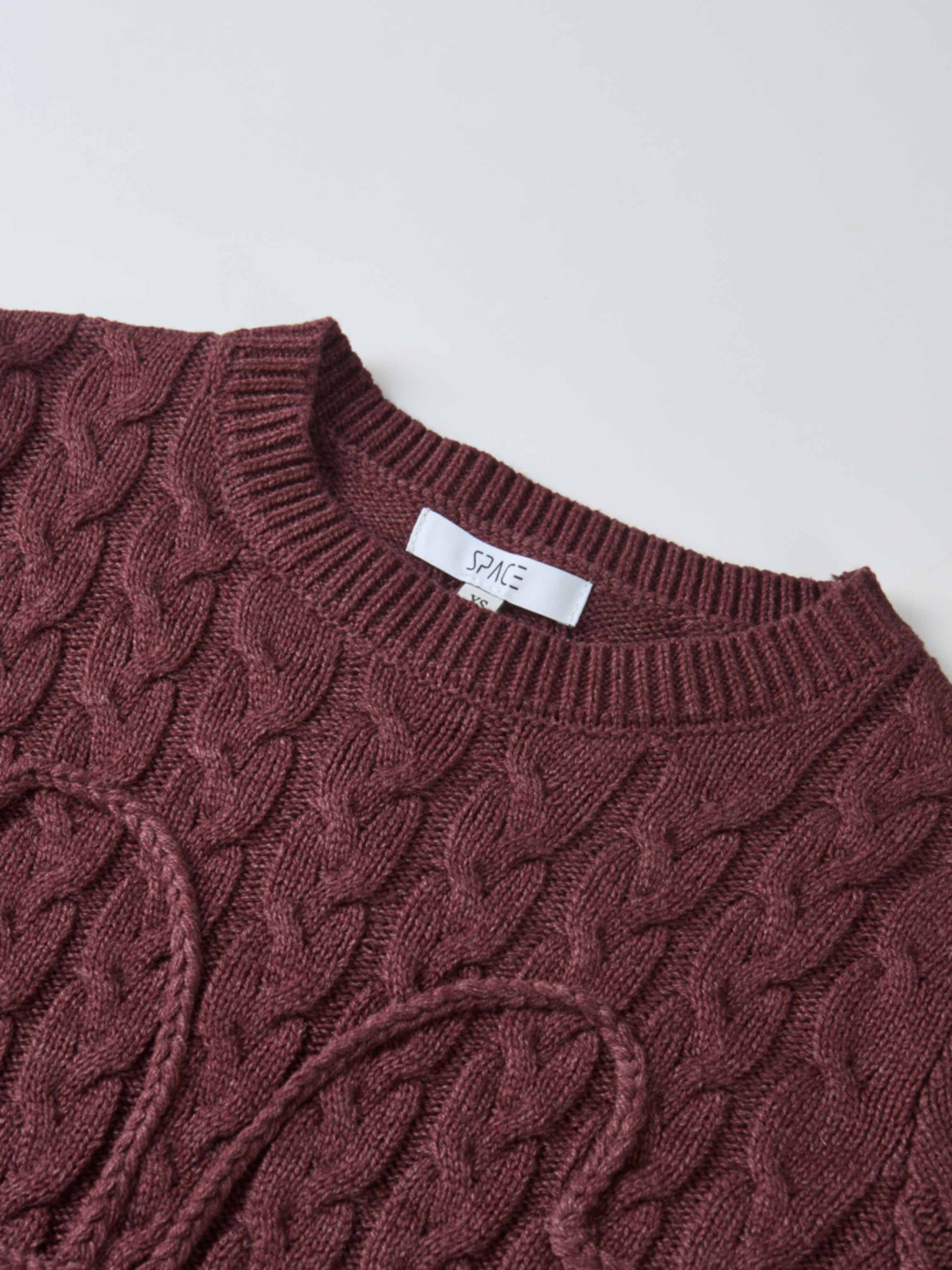 Braided Heart Cable Sweater - Burgundy