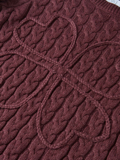 Braided Heart Cable Sweater - Burgundy