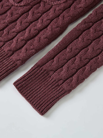 Braided Heart Cable Sweater - Burgundy