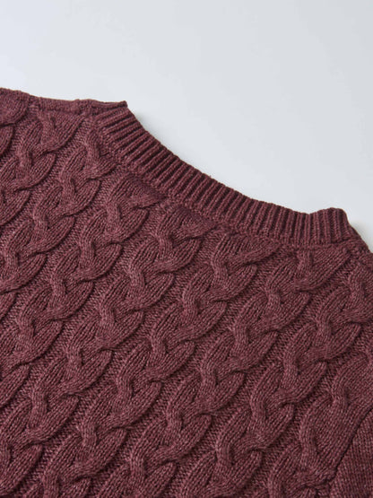 Braided Heart Cable Sweater - Burgundy