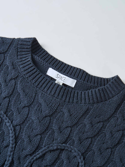 Braided Heart Cable Sweater - Navy