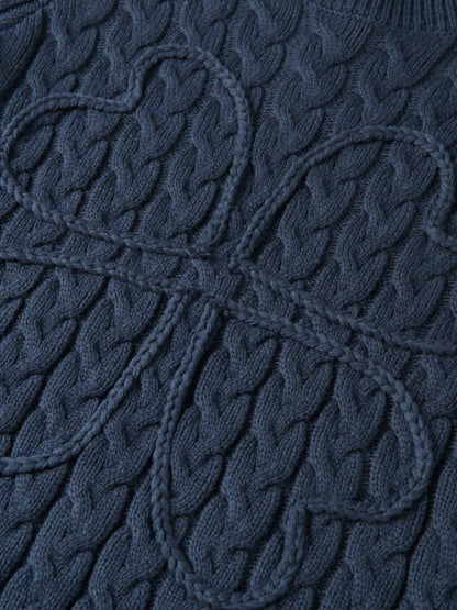Braided Heart Cable Sweater - Navy