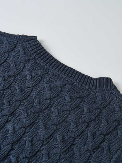 Braided Heart Cable Sweater - Navy