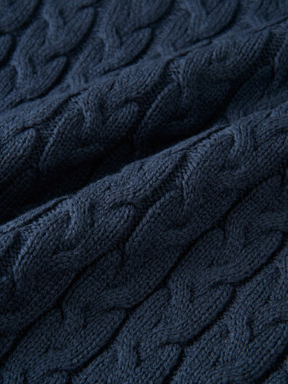 Braided Heart Cable Sweater - Navy
