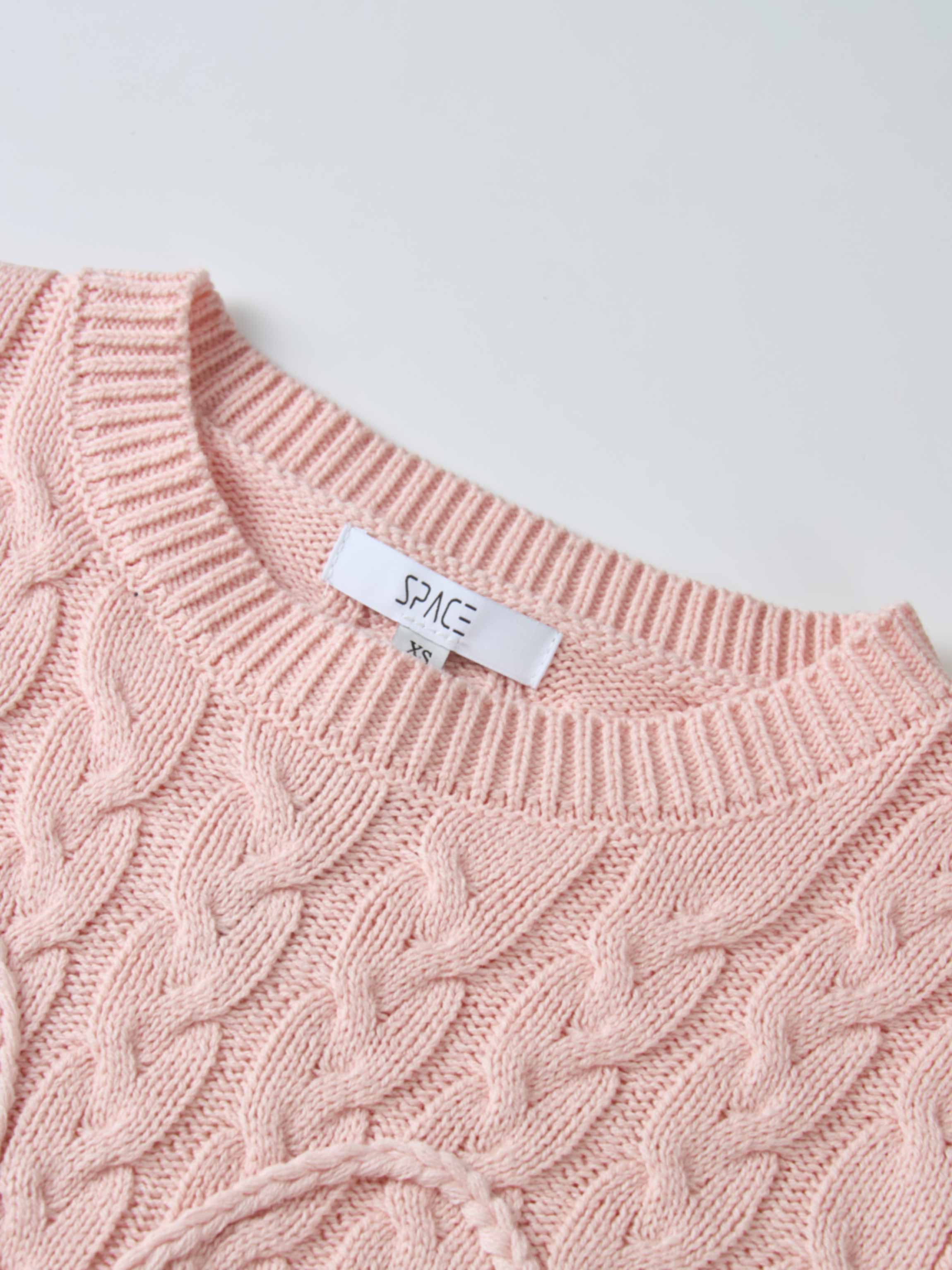 Braided Heart Cable Sweater - Pink