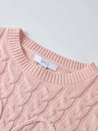 Braided Heart Cable Sweater - Pink